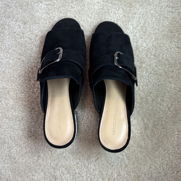 Marc Fisher Black Suede Mirror Block Heel Mule - Picture 2 of 7